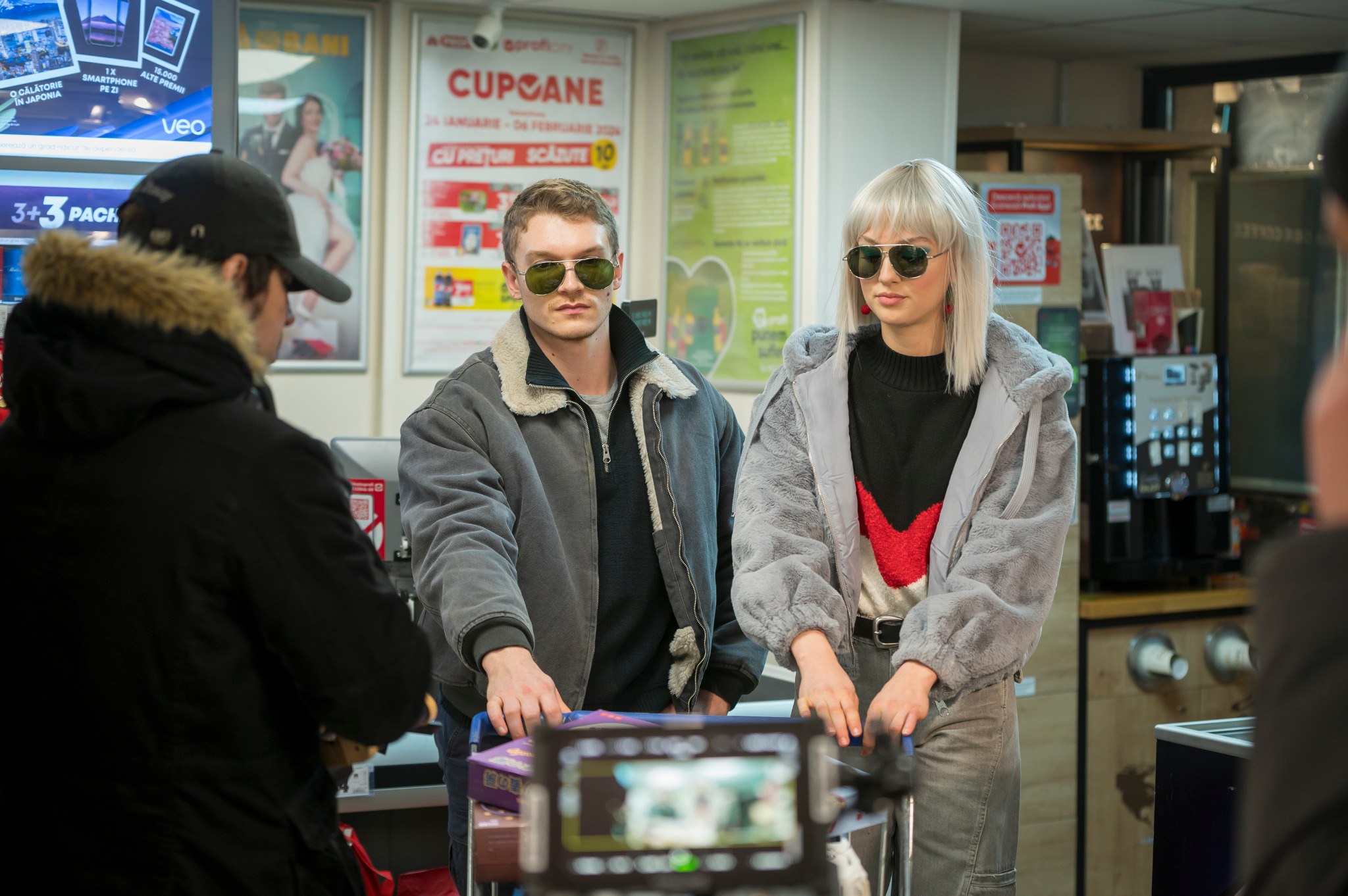 Connor Storrie and Lilly Krug behind the scenes during the production of April X.