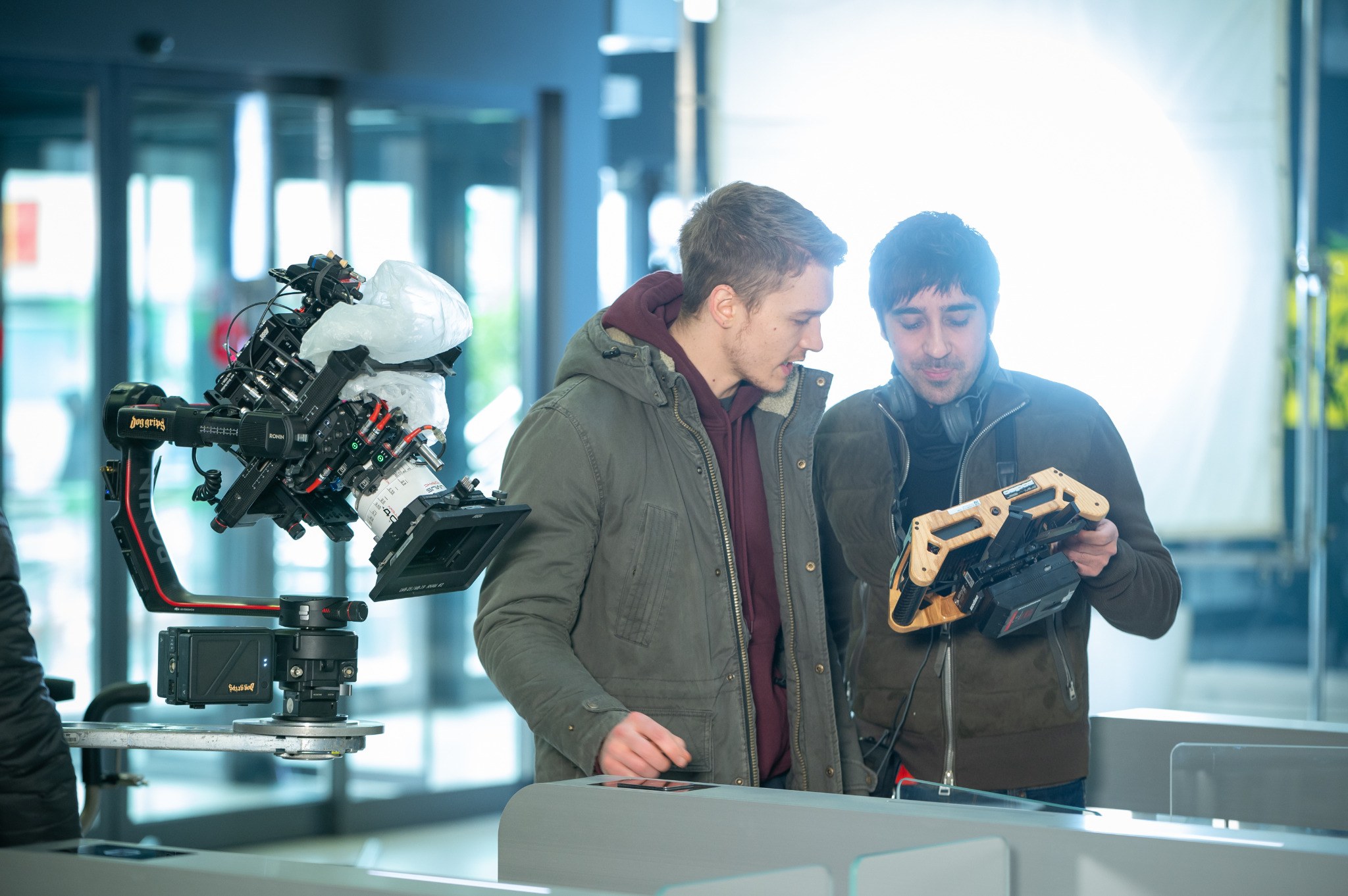 Michel K. Parandi and Connor Storrie behind the scenes during the production of April X.
