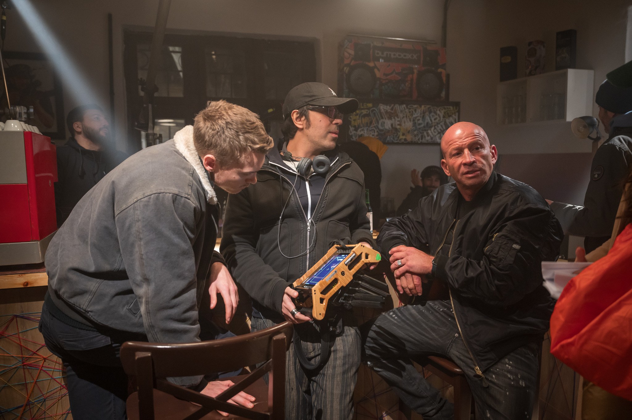 Michel K. Parandi and Connor Storrie behind the scenes during the production of April X.