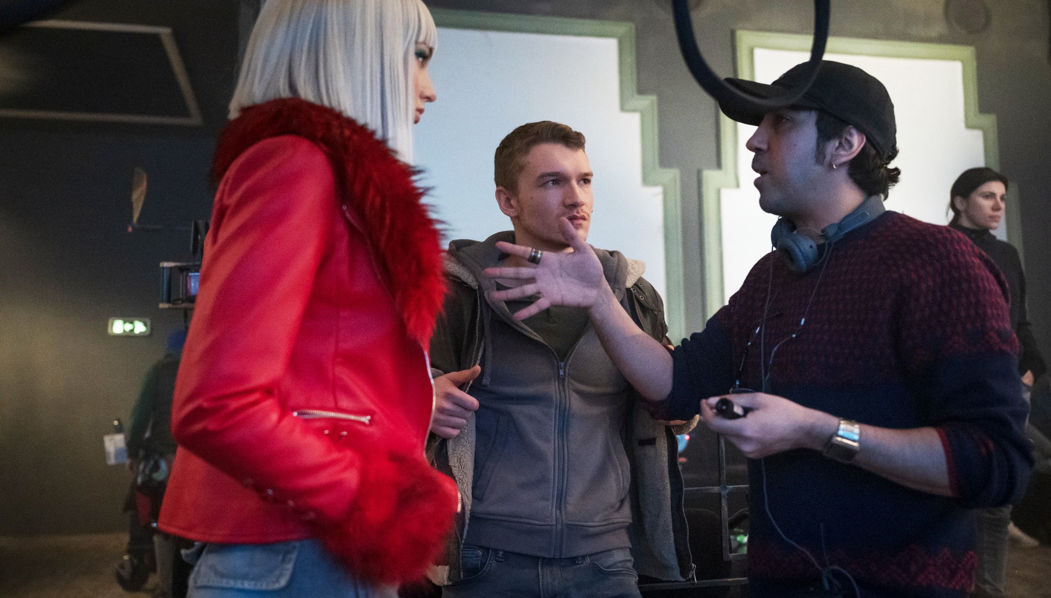 Michel K. Parandi, Connor Storrie, and Lilly Krug behind the scenes during the production of April X.